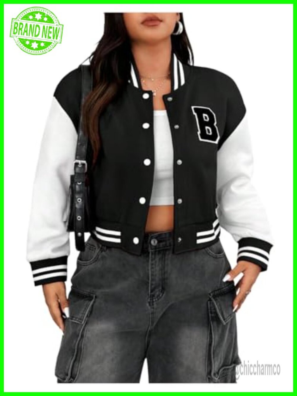 Plus Size Varsity Baseball Jacket Letter Graphic Colorblock Button Down Long